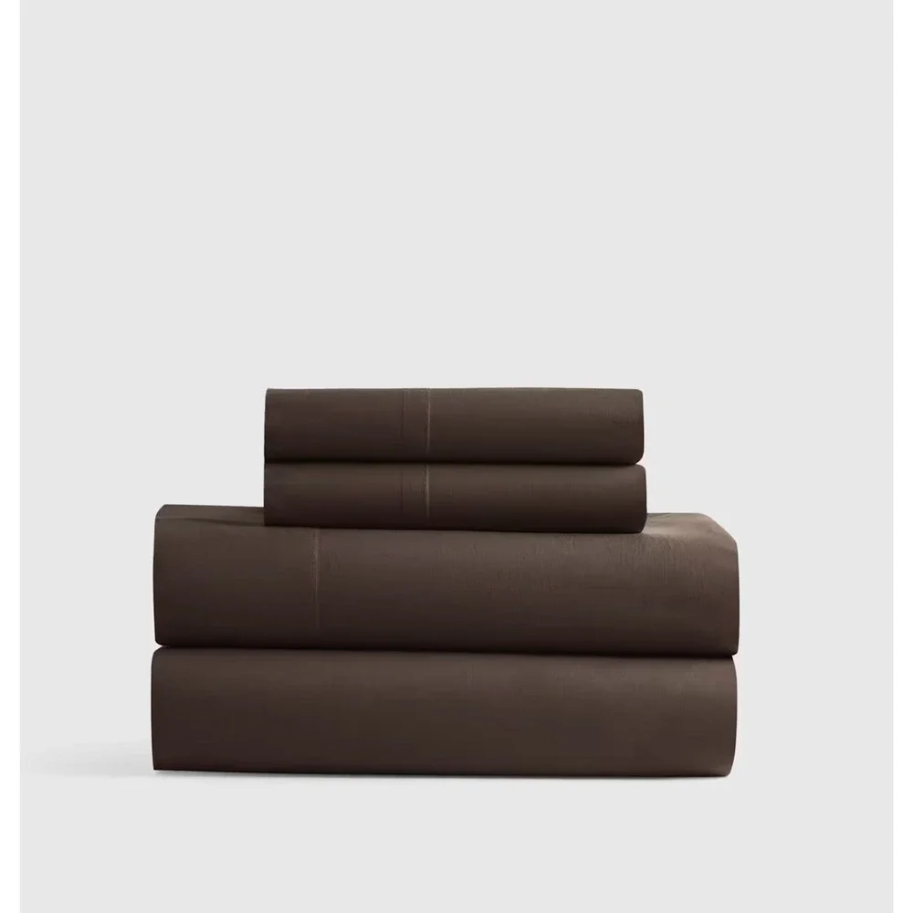 Quince Classic Organic Percale Sheet Set California King  Espresso Brown Cotton